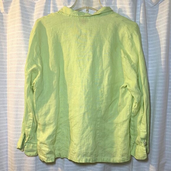 Talbots Womens Irish Linen Button-Up Blouse Size 16 Light Green Casual Comfort - Picture 2 of 5